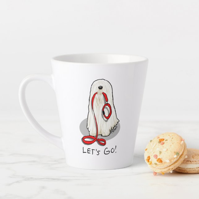 Cute Funny Let's Go! Walk Komondor Dog with Leash Latte Mug (In Situ)