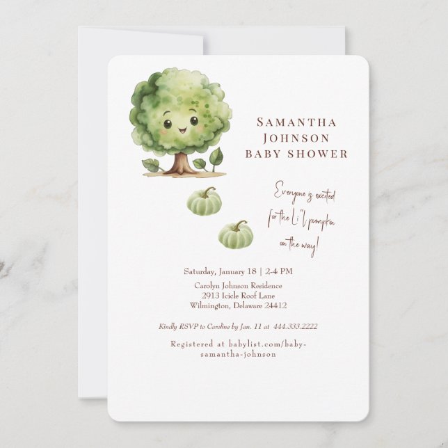 Cute & Funny Li'l Pumpkin  Baby Shower Invitation (Front)