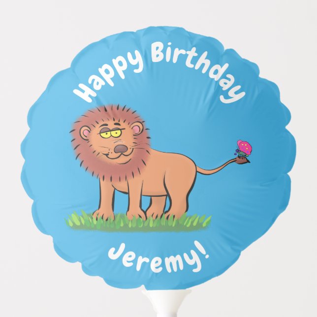 Cute funny lion with butterfly cartoon balloon (Front)