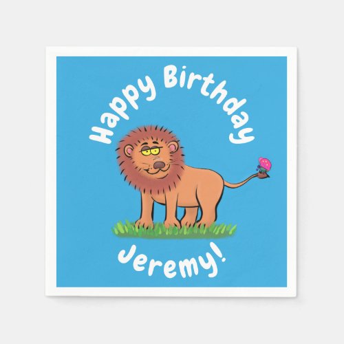 Cute funny lion with butterfly cartoon napkins
