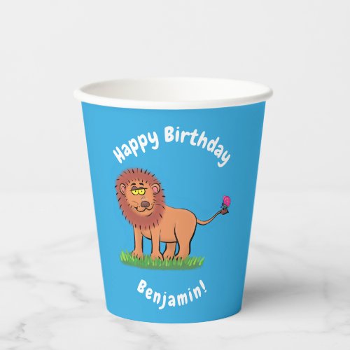 Cute funny lion with butterfly cartoon paper cups