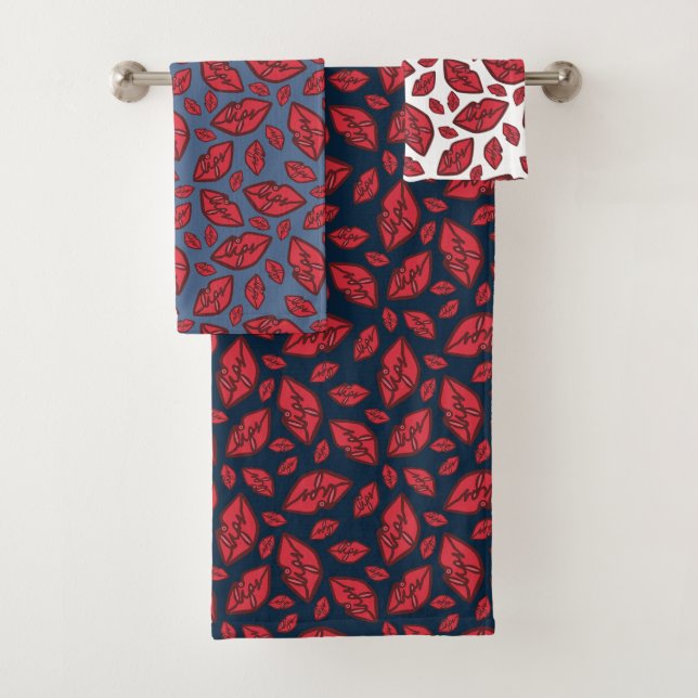 Cute Funny Lips Pattern Mixed Bath Towel Set (Insitu)