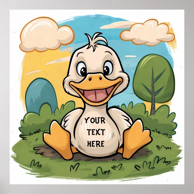 Cute funny little cartoon duck happy smile poster (Front)