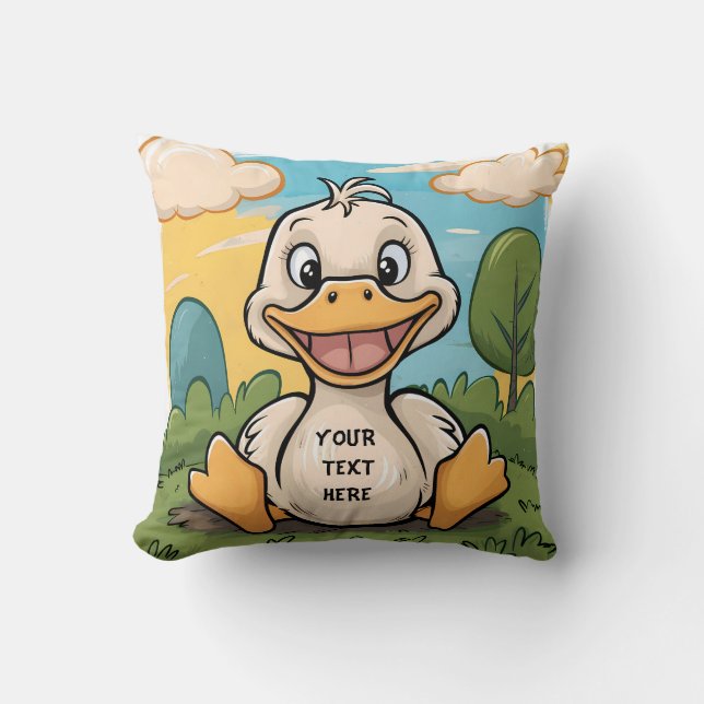 Cute funny little cartoon duck happy smile throw pillow (Front)