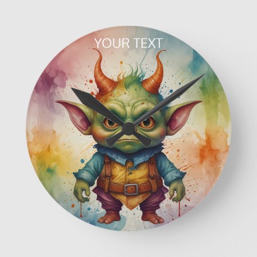 Cute funny little goblin creature vivid color round clock