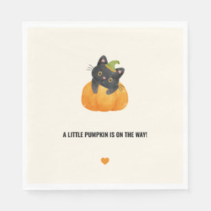 Cute Funny Little Pumpkin on Way Black Cat Napkins