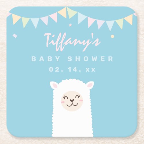 Cute Funny Llama Baby Mama Fiesta Baby Shower Square Paper Coaster