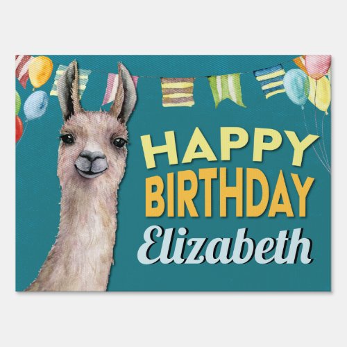 Cute Funny Llama Balloon Birthday Sign