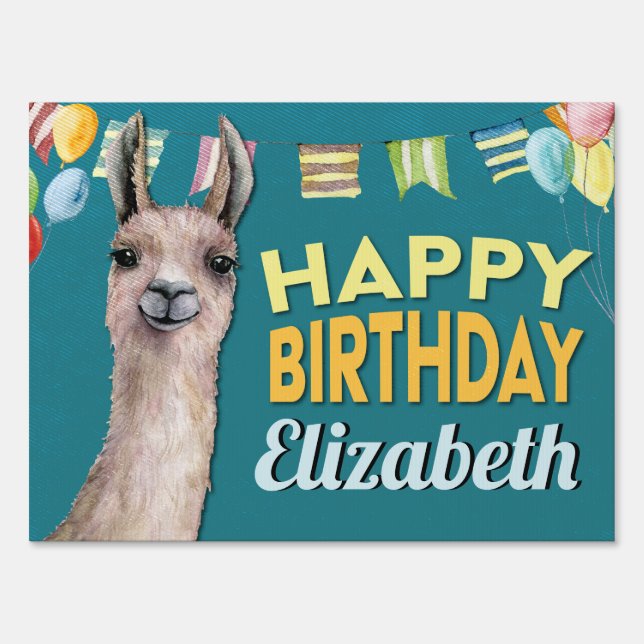Cute Funny Llama Balloon Birthday Sign (Front)