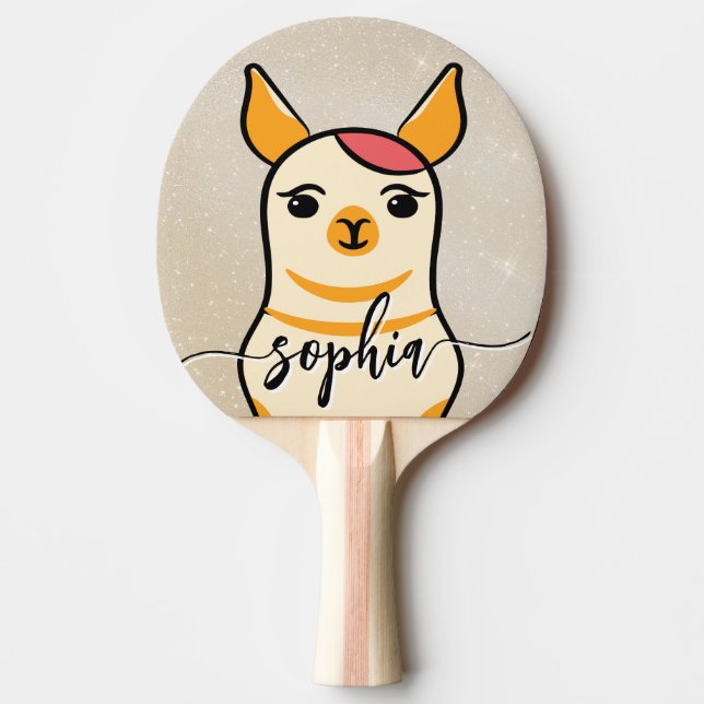 Cute Funny Llama Face Gold Ping Pong Paddle (Front)
