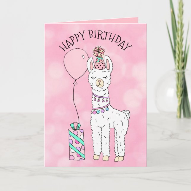 Cute Funny LLama Humor Happy Birthday Card (Front)