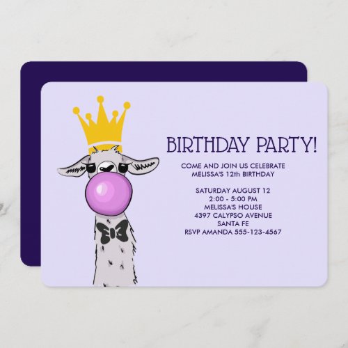 Cute Funny Llama Illustration Birthday Party Invitation