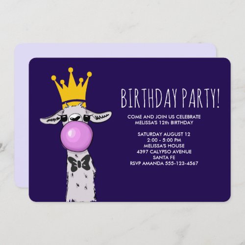 Cute Funny Llama Illustration Birthday Party Invitation