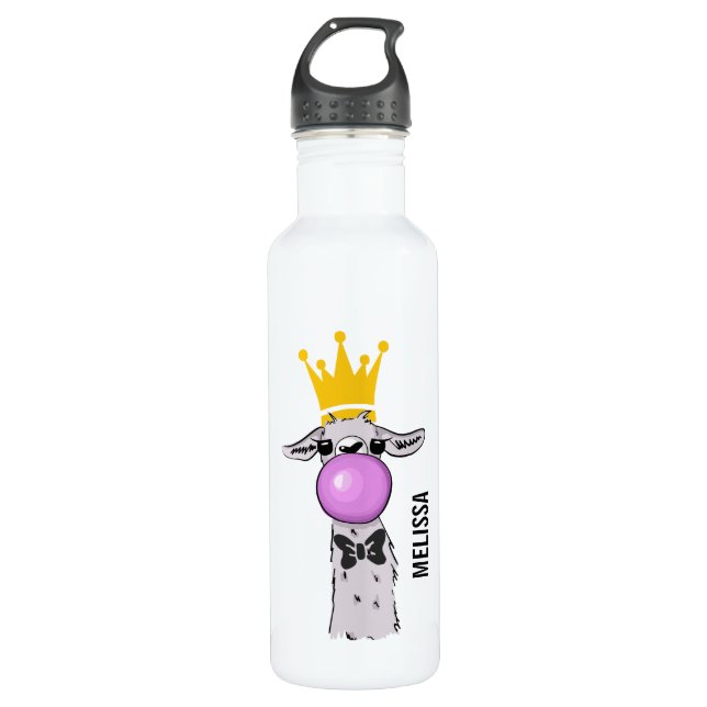 Cute Funny Llama Illustration Stainless Steel Water Bottle (Front)