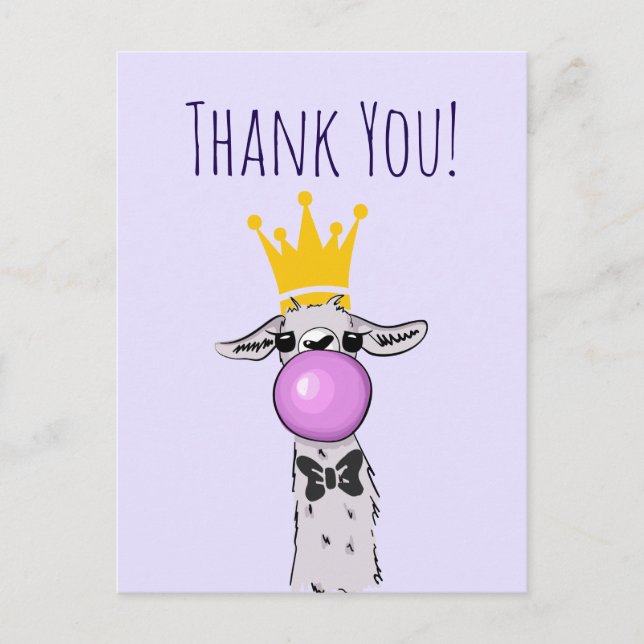 Cute Funny Llama Illustration Thank You Postcard (Front)