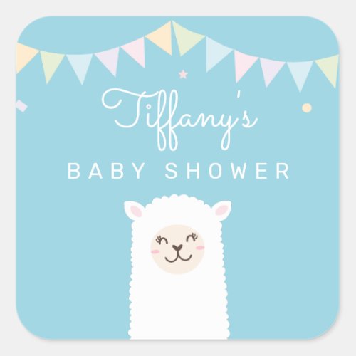 Cute Funny Llama Momma Fiesta Baby Boy Shower Square Sticker