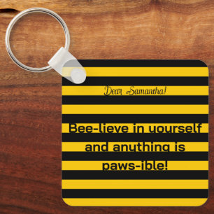Cute Funny Love Quote Bumble Bee Stripes Pattern Keychain