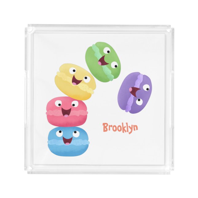 Cute funny macaroons cartoon illustration acrylic tray (Front)