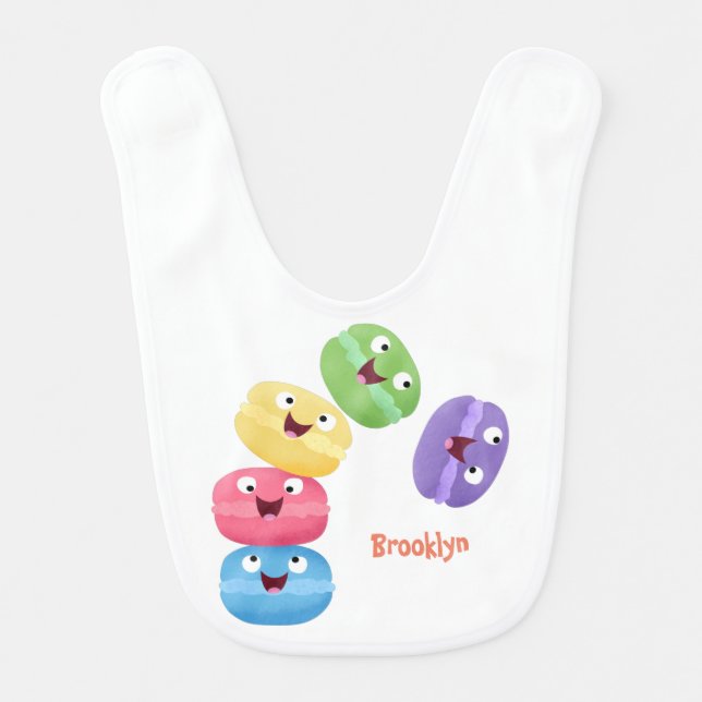 Cute funny macaroons cartoon illustration  baby bib (Front)