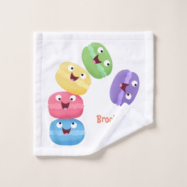 Cute funny macaroons cartoon illustration bath towel set (Wash Cloth)