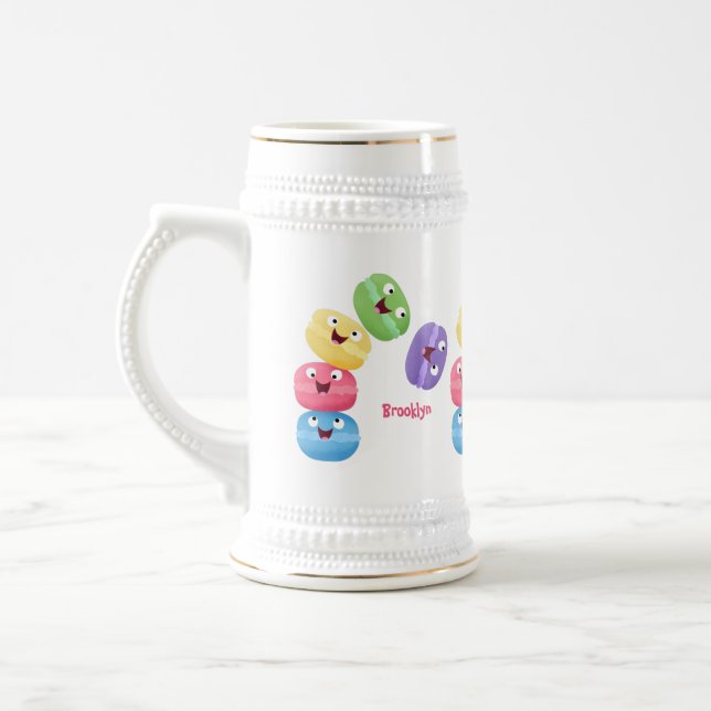 Cute funny macaroons cartoon illustration beer stein (Left)