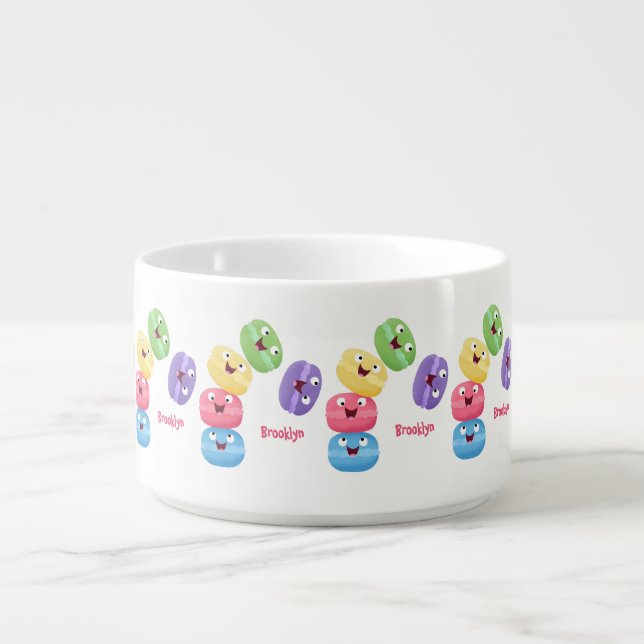 Cute funny macaroons cartoon illustration bowl (Center)