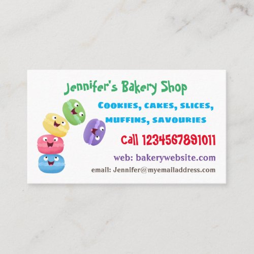 Cute funny macaroons cartoon illustration business card