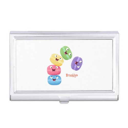 Cute funny macaroons cartoon illustration  business card case
