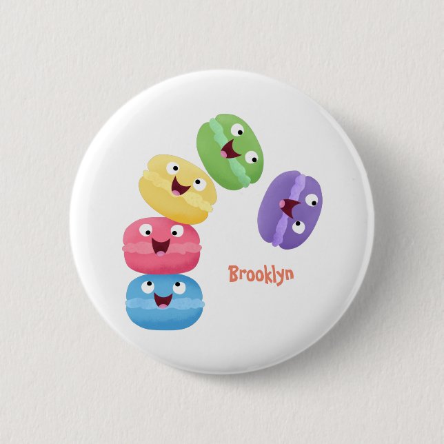 Cute funny macaroons cartoon illustration button (Front)