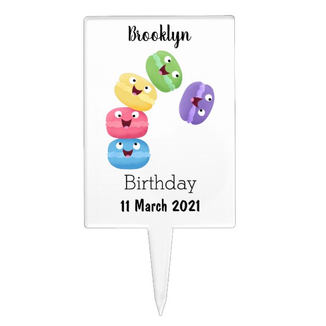 Cute funny macaroons cartoon illustration cake topper (Front)