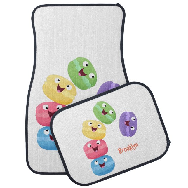 Cute funny macaroons cartoon illustration car floor mat (Set)