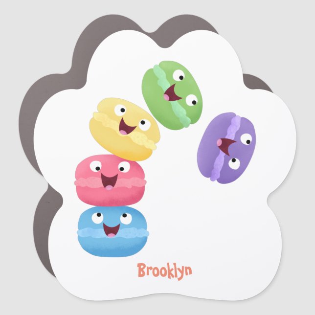 Cute funny macaroons cartoon illustration car magnet (Front)