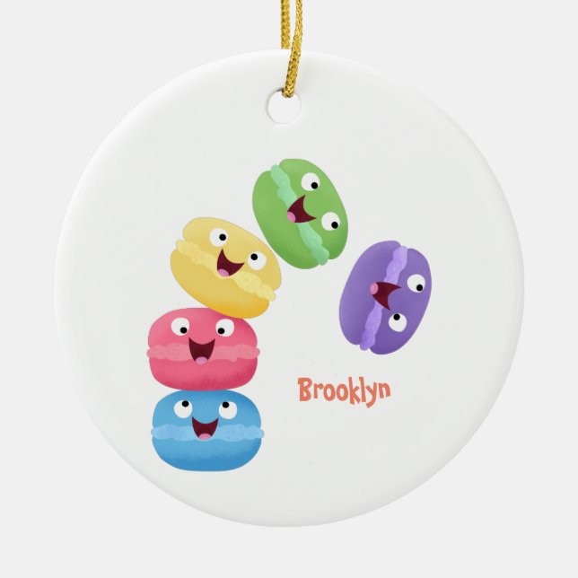 Cute funny macaroons cartoon illustration ceramic ornament (Front)