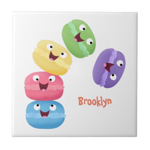 Cute funny macaroons cartoon illustration ceramic tile