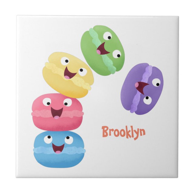Cute funny macaroons cartoon illustration ceramic tile (Front)