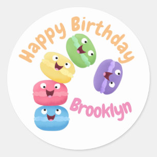 Cute funny macaroons cartoon illustration classic round sticker
