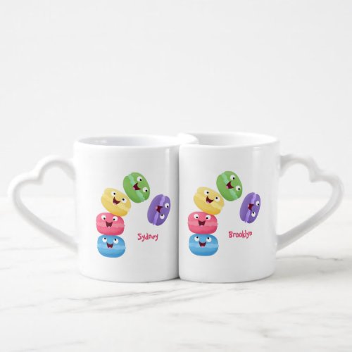 Cute funny macaroons cartoon illustration  coffee mug set