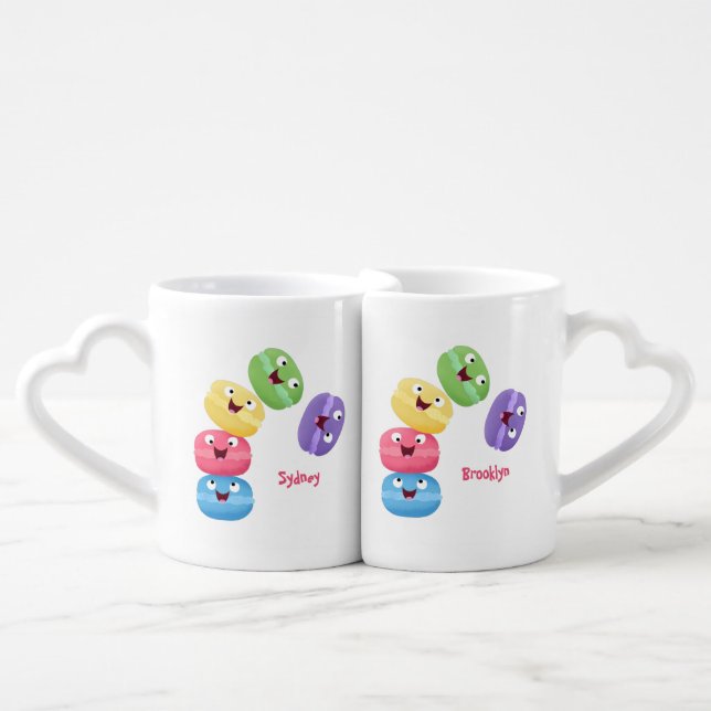 Cute funny macaroons cartoon illustration  coffee mug set (Front Nesting)