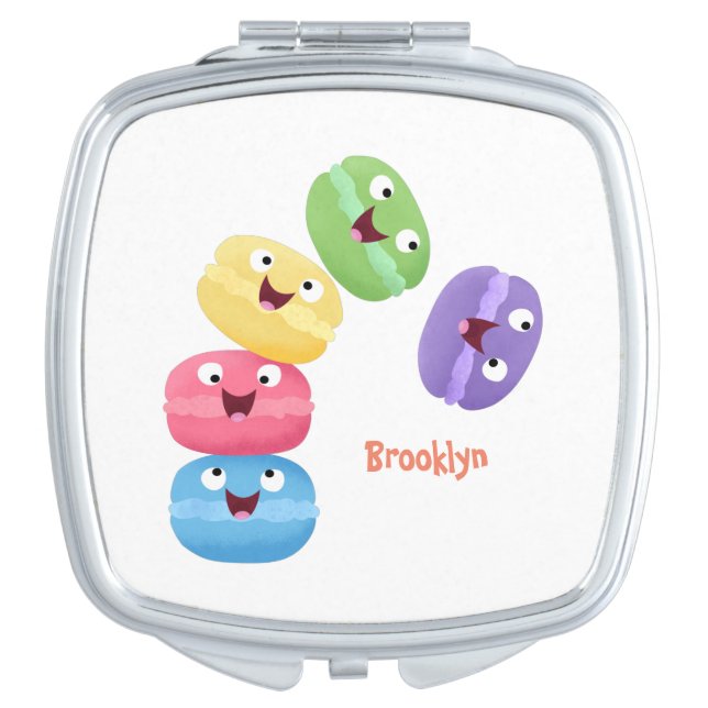 Cute funny macaroons cartoon illustration compact mirror (Front)