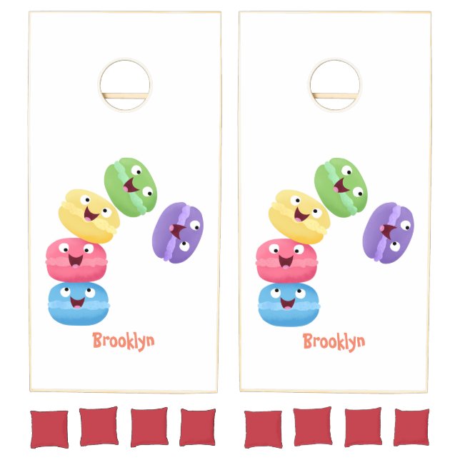 Cute funny macaroons cartoon illustration cornhole set (Set)