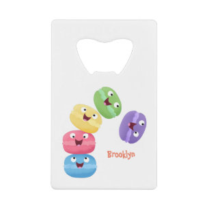 Cute funny macaroons cartoon illustration credit card bottle opener