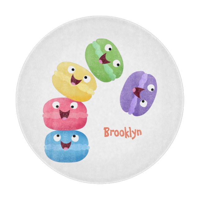 Cute funny macaroons cartoon illustration cutting board (Front)