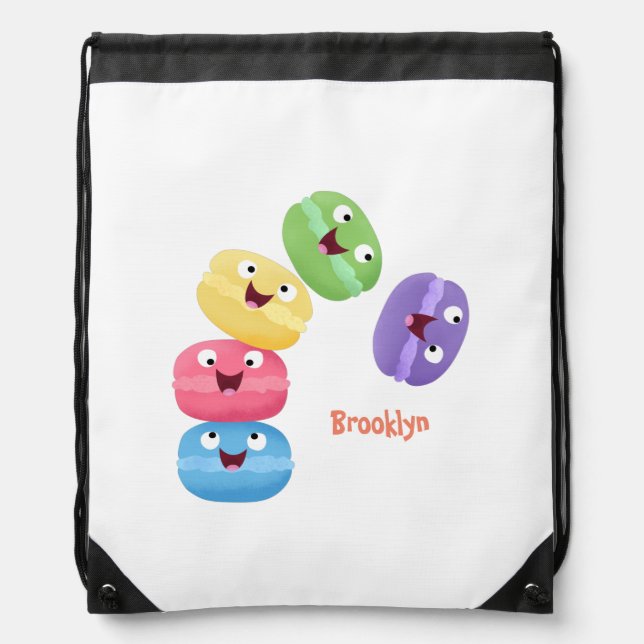 Cute funny macaroons cartoon illustration drawstring bag (Front)