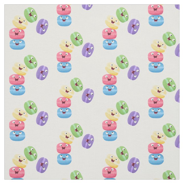Cute funny macaroons cartoon illustration fabric (Swatch)
