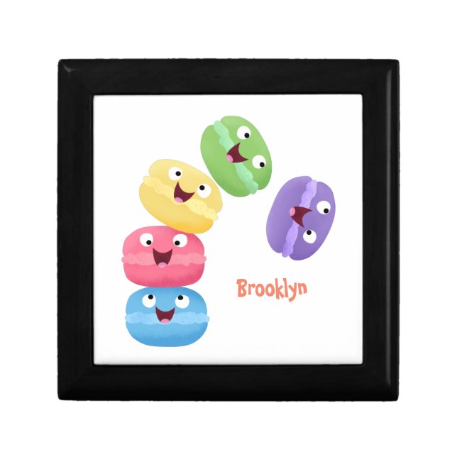 Cute funny macaroons cartoon illustration  gift box (Front)
