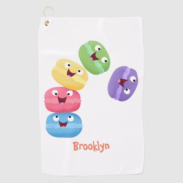 Cute funny macaroons cartoon illustration golf towel (Front)