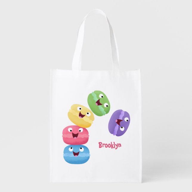 Cute funny macaroons cartoon illustration grocery bag (Front)
