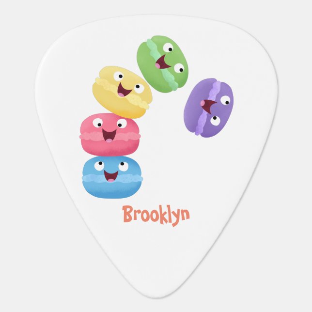Cute funny macaroons cartoon illustration guitar pick (Front)
