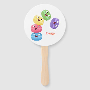 Cute funny macaroons cartoon illustration hand fan