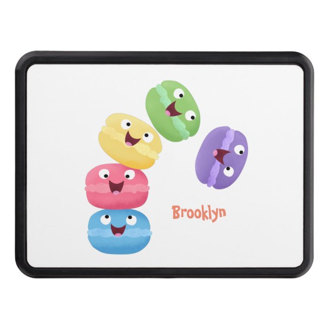 Cute funny macaroons cartoon illustration hitch cover (Front)